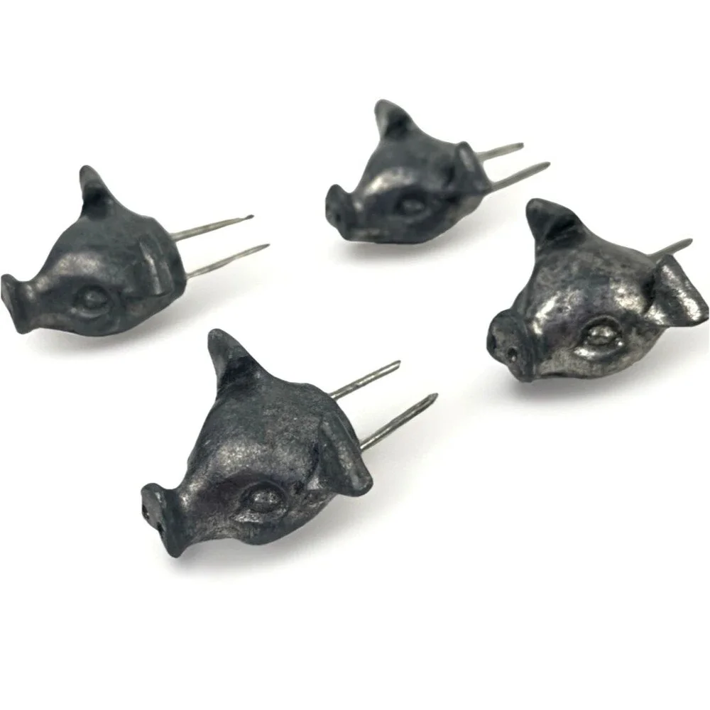 VTG set of 4 Pewter Pig Head Corn Cob Holders 1970 kitchenalia Country core